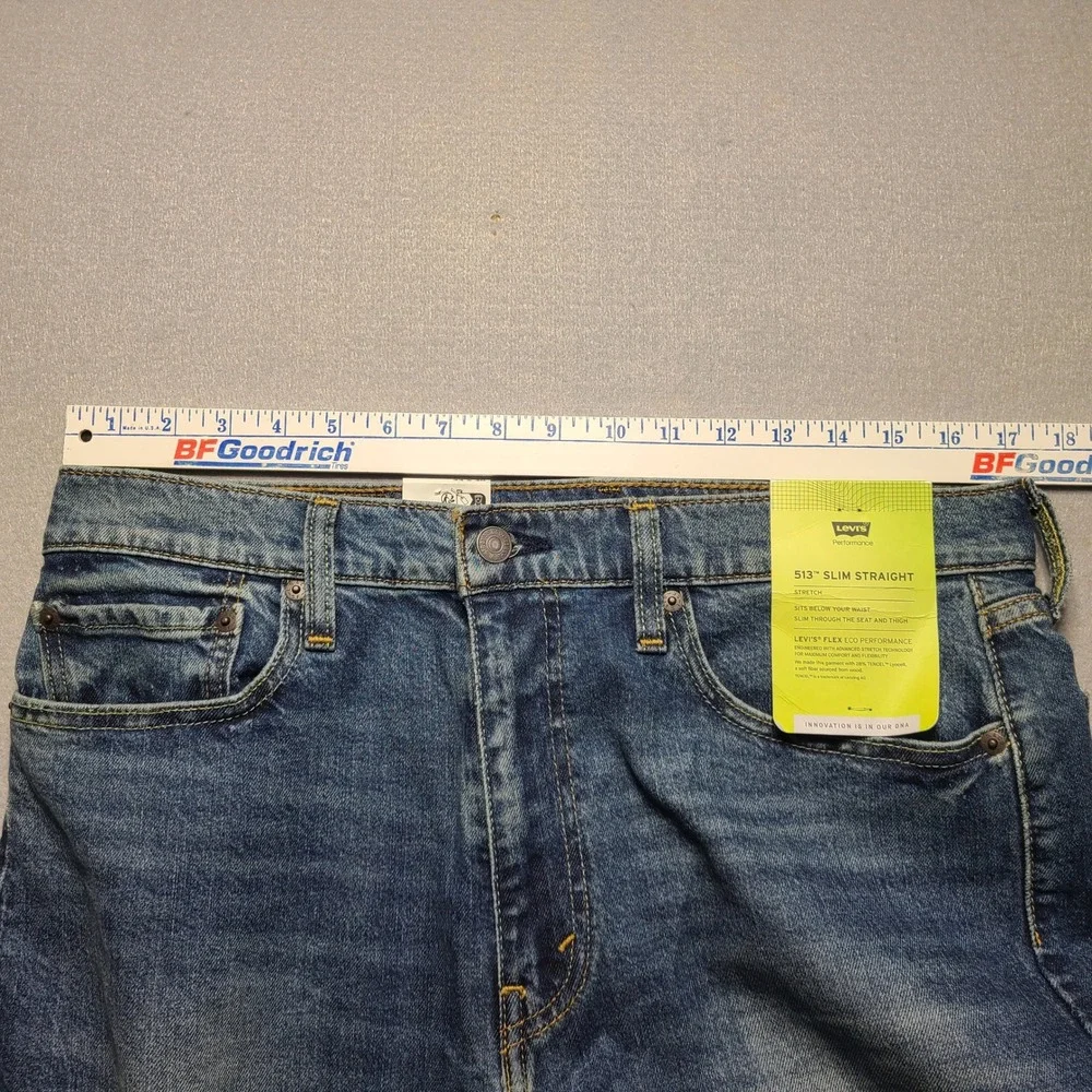 NEW Levi's 513 Slim Straight Jeans Mens 34x30 Blue Flex Stretch Denim 08513-0715